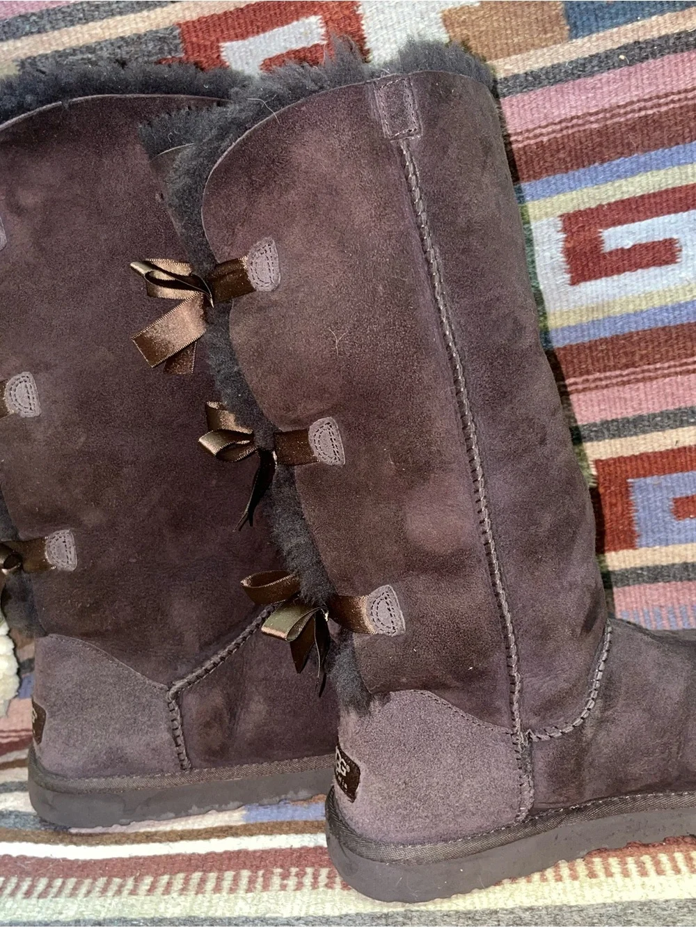 UGG Tall Suede Winter Boots in Dark Brown with Shearling Trim
